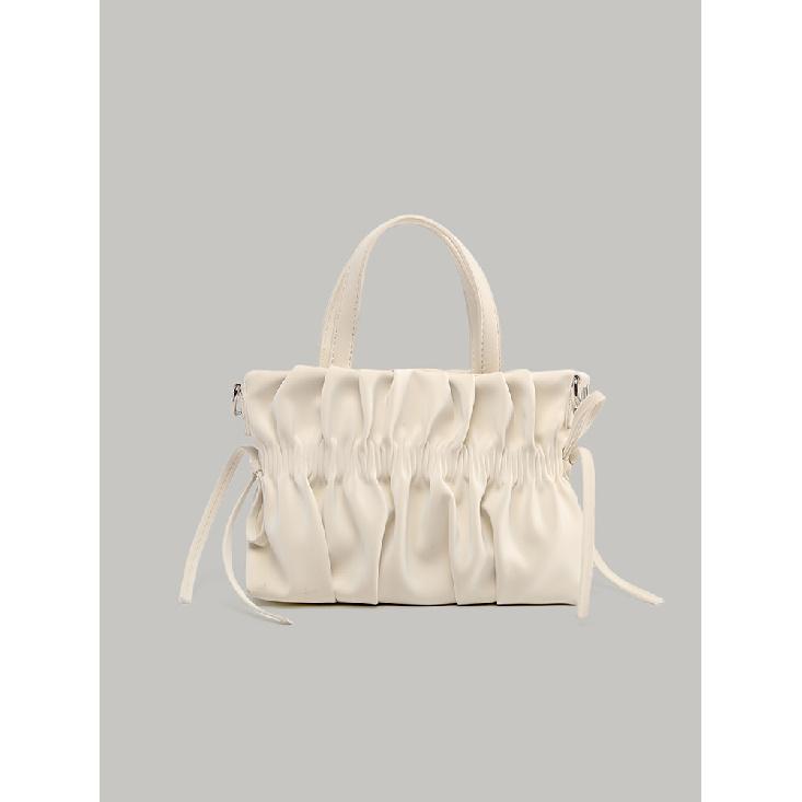 High-quality textured small square handbag 2025 new model white pleated cloud bag with chain shoulder strap and crossbody strap белый