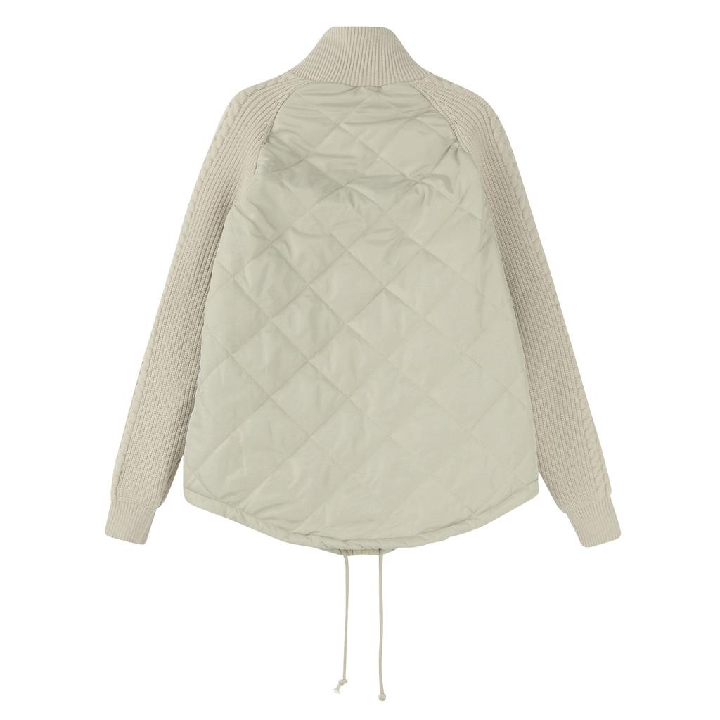 Autumn and Winter Women's Solid Color Knitted Patchwork Quilted Jacket Casual Lightweight Stand Collar Long Sleeve Zip Jackets Padded Outerwear Coats