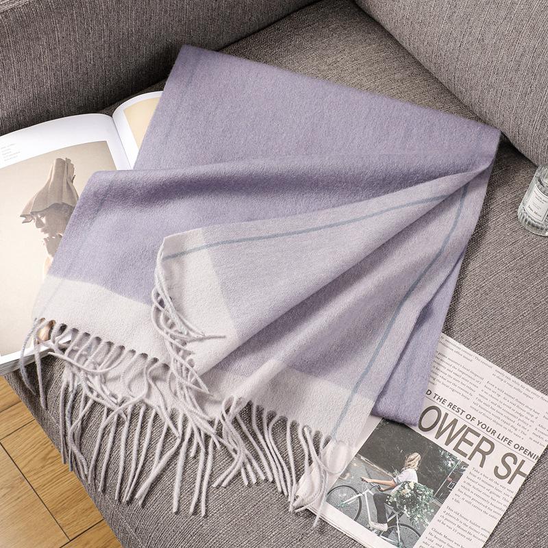 Wool Scarf Women's Autumn and Winter Advanced Sense Double-sided Two-color Narrow Scarf Women's Thickened Warm Scarf