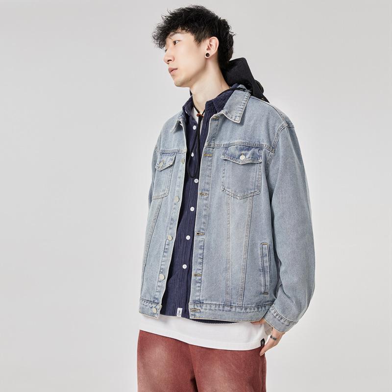 Autumn Men's Denim Washing Jacket Slim Hong Kong Style Tooling Versatile Handsome Casual Jacket Trendy Men's Clothing