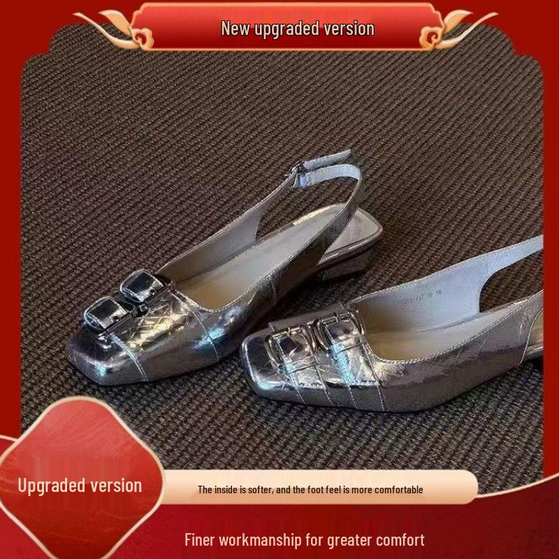 Women's Chunky Heel Leather Sandals: New 2026 French Fashion, Versatile Design with Buckle Strap and Square Toe