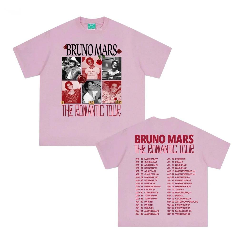 T-shirt en coton Bruno Mars The Romantic Tour 2026 Pop Music Tour Impression graphique T-shirt Coton Hip Hop Gothique Streetwear Hauts à impression graphique