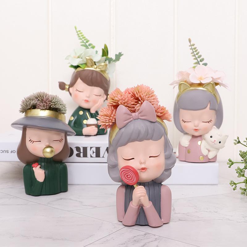 Modern Girl Garden Pot for Succculents Plants Planter, Creative Portrait Figurine Decorative Flower Pots, Home Desktop Decor
