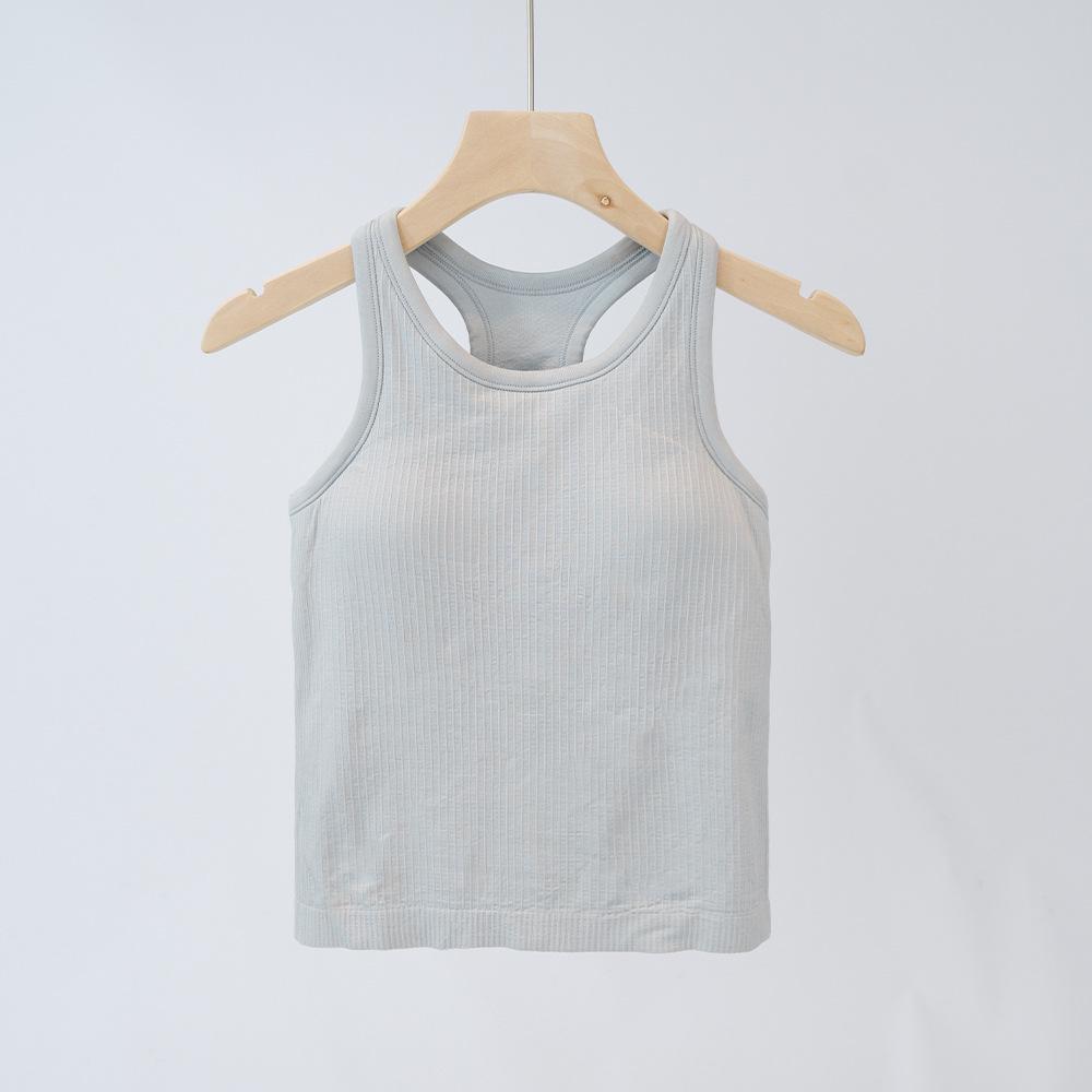 

Быстросохнущий полосатый жилет-борцовка для йоги с нагрудными вкладышами - Ощущение обнажённости, Высокая талия, Без рукавов, Красивая спина Size 10, 130-140 lbs