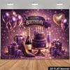 2D Champagner & Kuchen Lila Gold Alles Gute zum Geburtstag Hintergrund Banner Party Dekoration