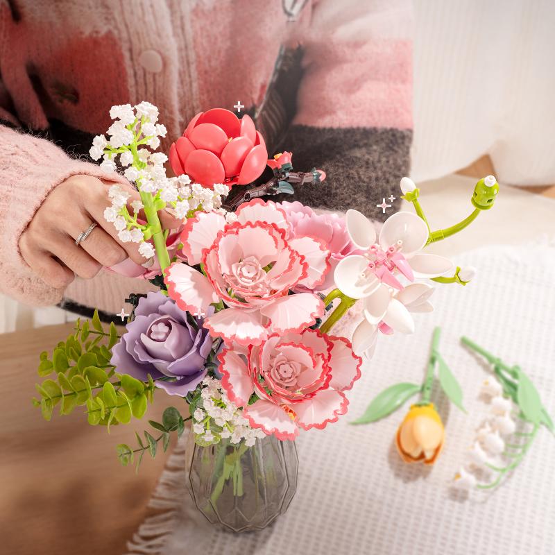 Plant And Flower Building Blocks Building Set, Single Rose, Sunflower, Tulip, Etc., Home Decoration Block Toy Gift For Girls