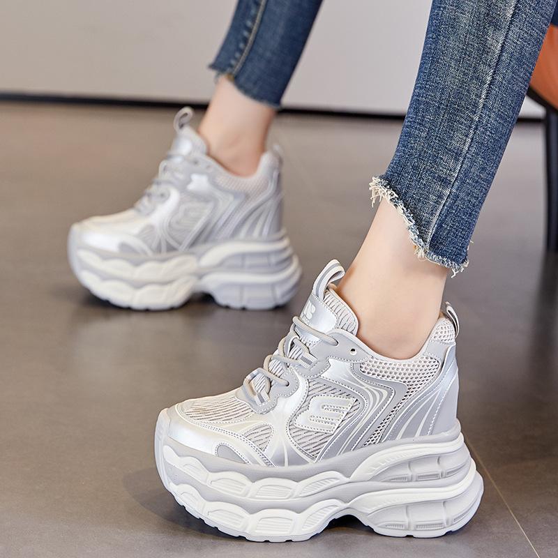 Thick-soled inner height increase 12CM dad shoes women's autumn new mesh breathable casual shoes small sports shoes