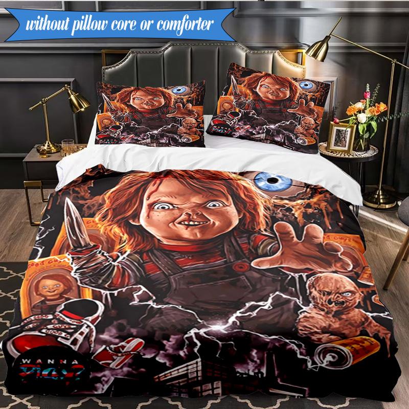 Chucky's Halloween Horror 3pcs K-pop Music Group Bedding set,Ideal for Bedroom, Dormitory,Including Duvet Cover And 2pcs Pillowcases,Fan Gifts