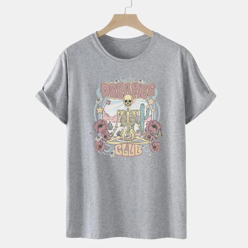 Daydreamer Skull Graphic T Shirts Womens Cotton Tshirt Fashion Summer Short Sleeve Female Tee Tops Women Tshirt Clothing