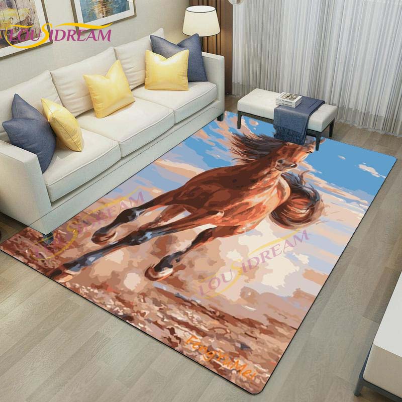 3D Running Horses Carpet Animal Rug for Home Living Room Sofa Colorful Horse Floor Mats Child Bedroom Decor Kids Play Carpets