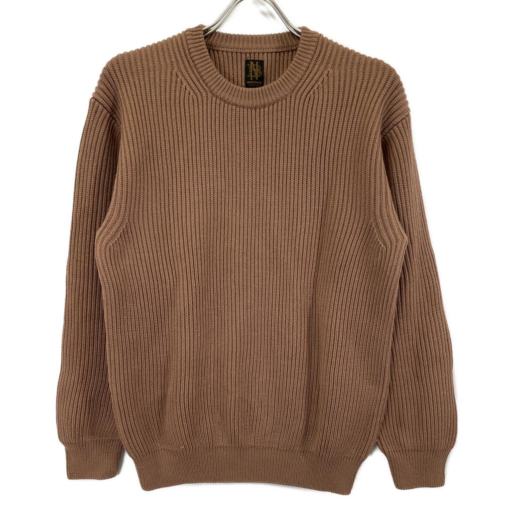 BATONER BN-21FW-028 Brown Wool 5 Gauge Signature Rib Knit Mock Neck Knit Tops 2 BrownUsed