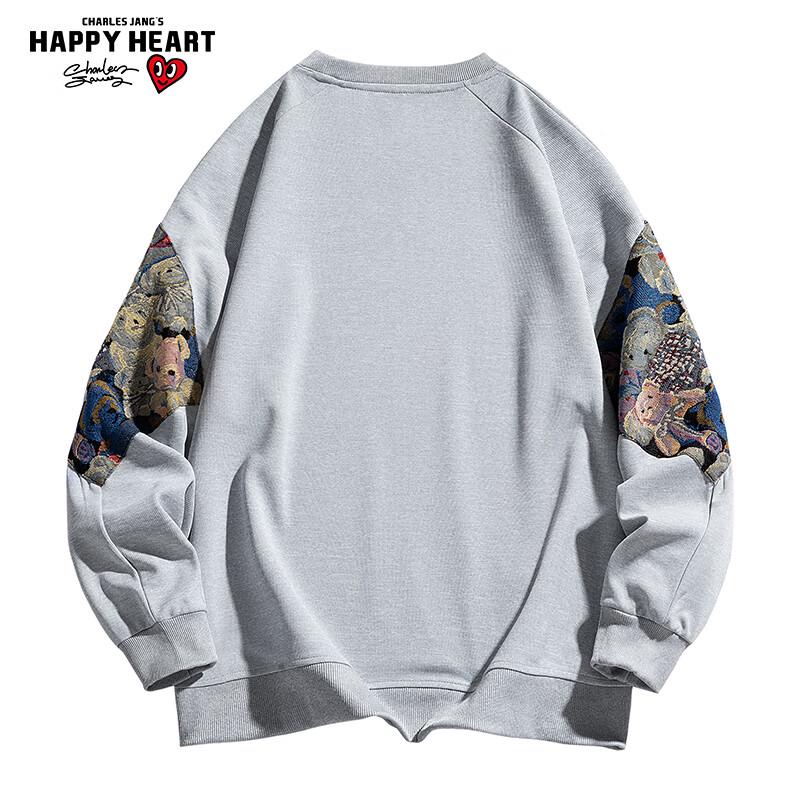 Charles Heart Bear Unisex Colorblock Embroidered Crewneck Sweatshirt