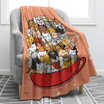A Cup of Cat Throw Blanket Funny Design Kitty Coffee Flannel Blanket Gifts Soft Warm Cozy Bed Blanket for Sofa Couch All Season