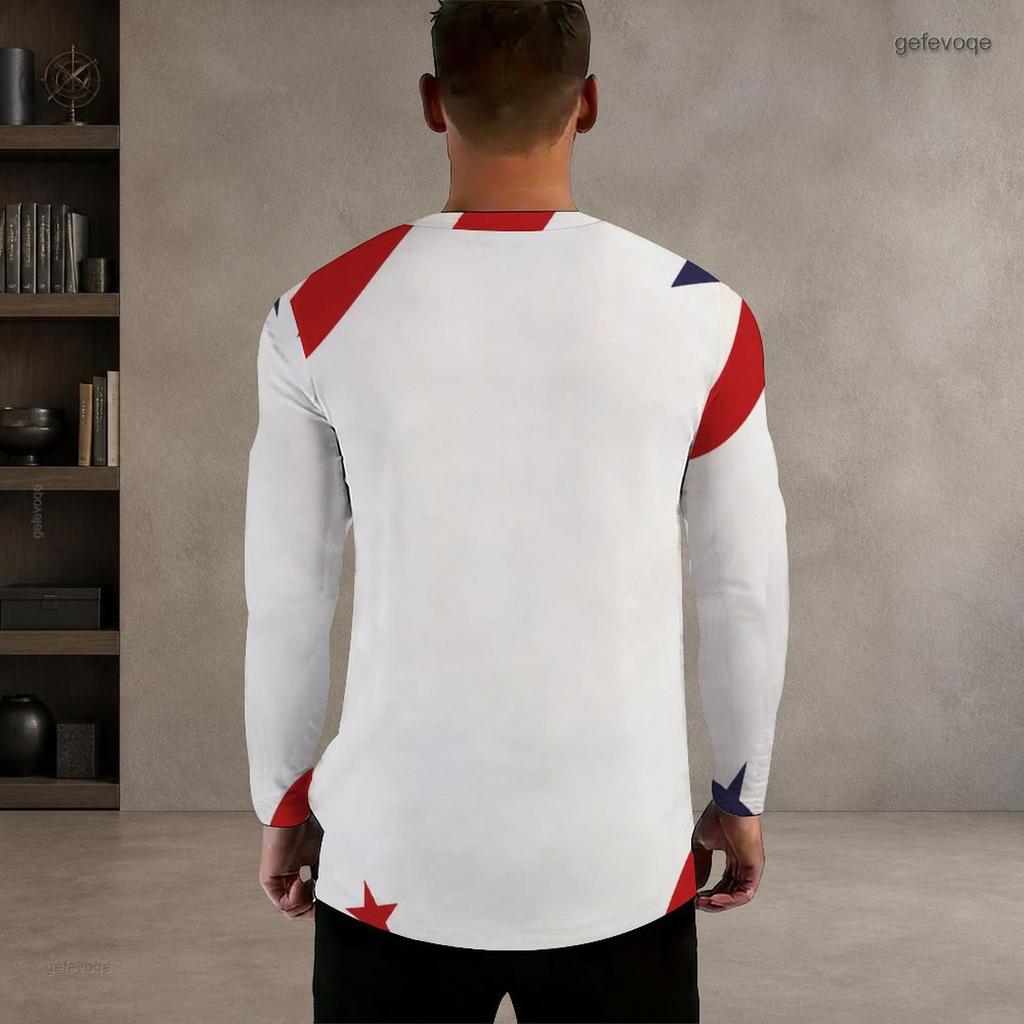 Men S Plus Size Round Neck Long Sleeve Printed T Shirt Red Blue White Casual Pullover