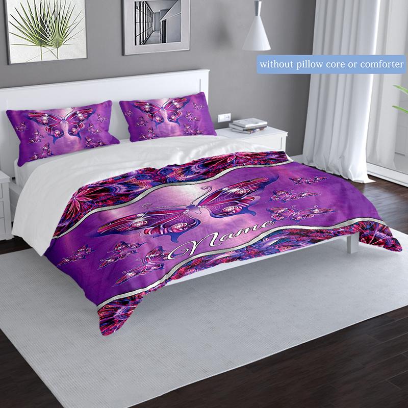 Butterfly Customize Your Name Duvet Cover Soft Bedding Set For Bedroom Guest Room And Dorm Decoration Threepiece Set Includes 1 Duvet Cover 2
