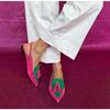 Nouvelles Chaussures d'Été Color Block pour Femmes 40-43 Grandes Pointues à Pompons Talon Bas Dos Aéré Sandales Talons Hauts Chaussures pour Femmes