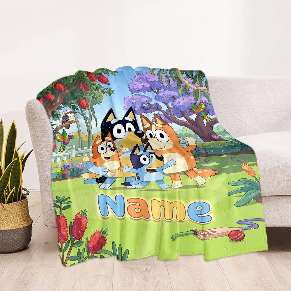 Bluey's Outdoor Fun Customize Your Name Blanket Multi-purpose Personalized Blanket Ultra-Soft Versatile for Bedding Livingroom Seaside Nap