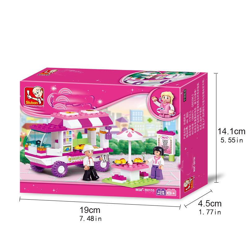 102PCS Fast Food Wagen Bausteine Kinder DIY Steine Mädchen Puzzle Spielzeug