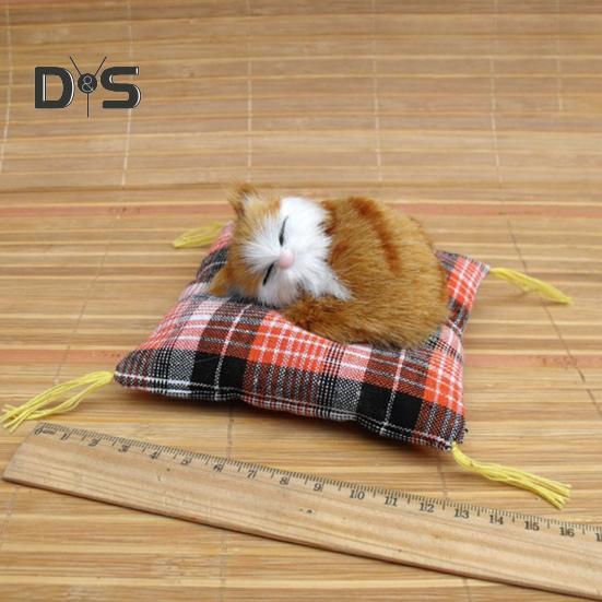 Simulation Cat Doll Plush Toy Mini Realistic Sleeping Kittens on Mat Figurine Stuffed Animal Toy with Cushion for Home Office Room Desktop Decor