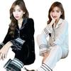 Women's Gold Velvet Pajamas Suit: Sexy Korean Style, Long Sleeves, for Spring, Autumn, Winter.