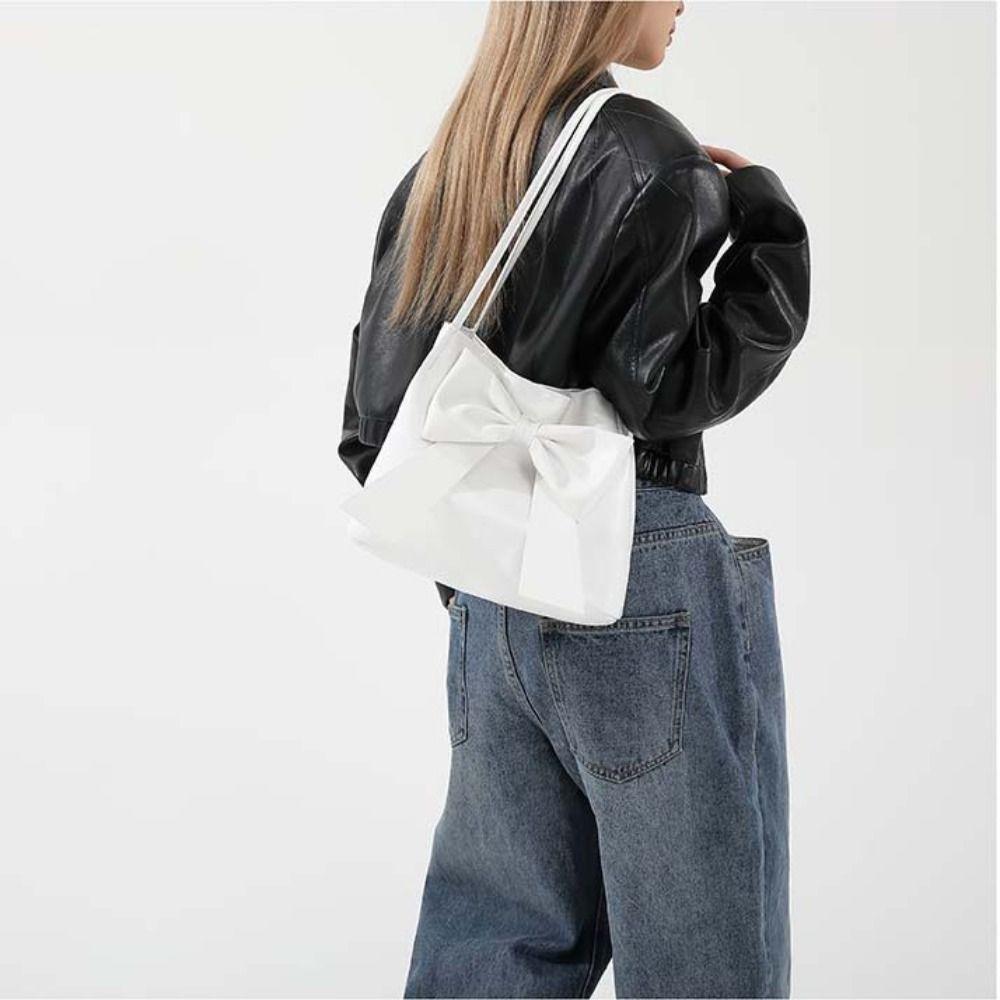 Korean Style PU Bow Shoulder Bag Bucket Bag Fashion Underarm Bag Temperament INS Tote Bag  Gift