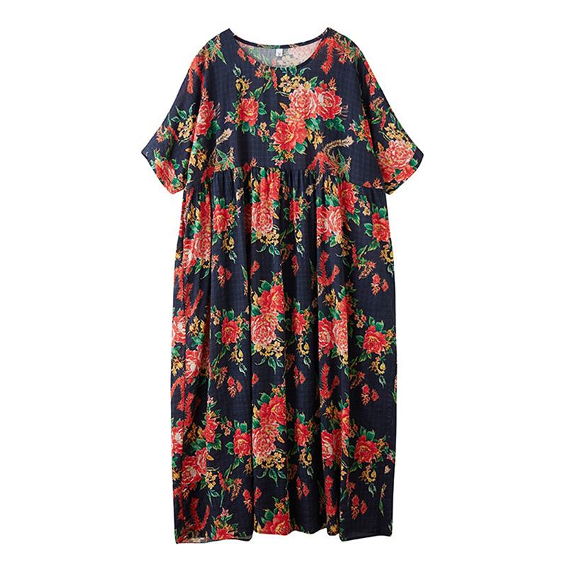 

XITAO Pleated Print Flower Dress ZMY1125 One Size синий