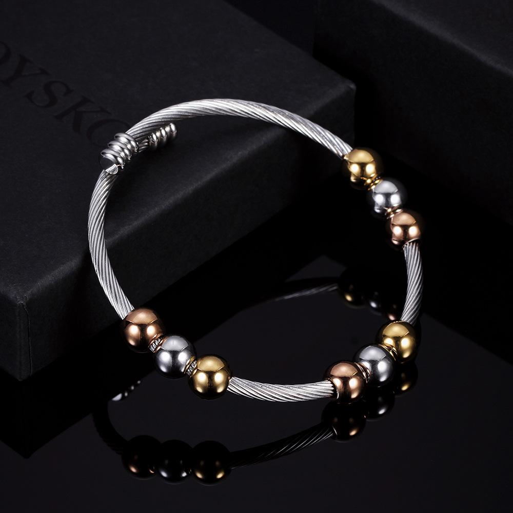 Adjustable Spring Twisted Chain Titanium Steel Bracelet Three-Color Beads Rose Gold Steel Fashion Ins Personalized Bracelet