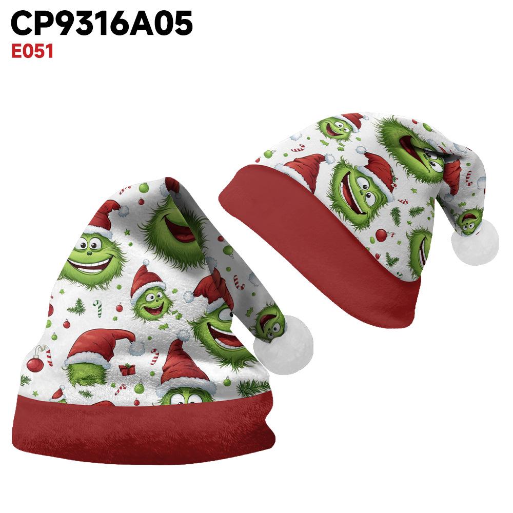 2024 Christmas Double-Sided Plush Hat with Holiday Print for Adults and Children