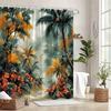 1pc Tropical Jungle Shower Curtain - Vibrant Palm Trees, Hibiscus Flowers & Colorful Blossoms Design, Durable Polyester Fabric,