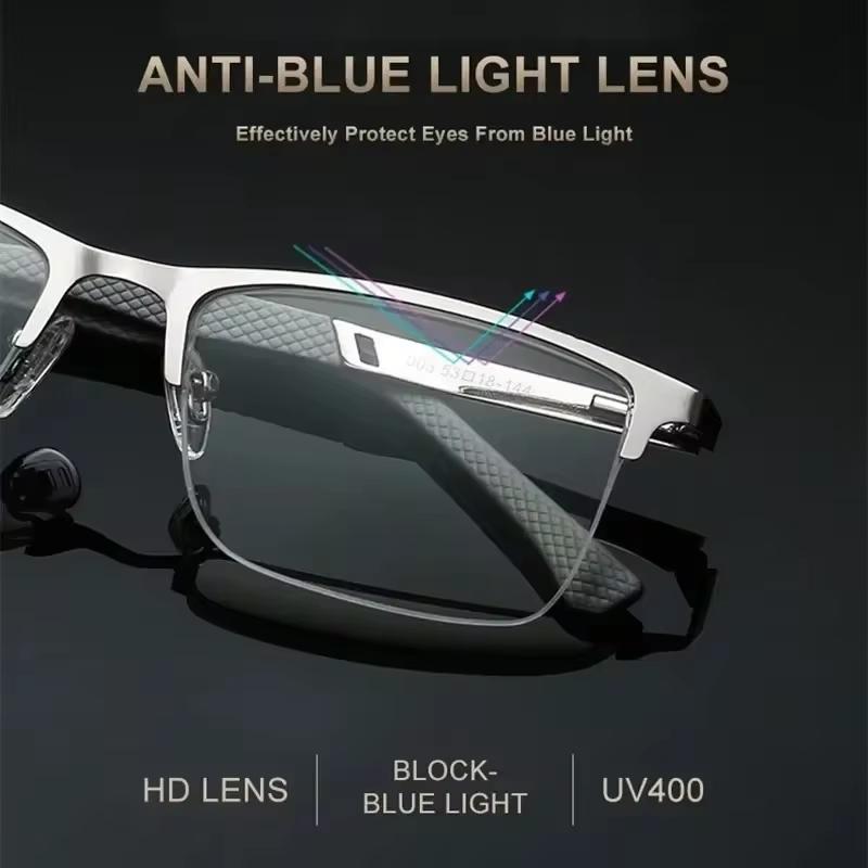 Men's Half-frame Professional Reading Eyeglasses Anti-blue Lightweight Anti-fatigue Metal Frames Presbyopia Eyeglasses + 1 .0To+4.0