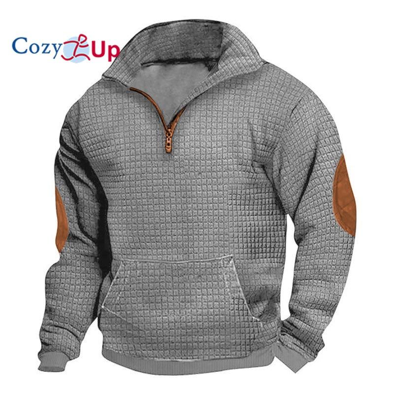 Men s Casual Plaid Zip-up Fleece Sweatshirt with Embroidered Jacquard Detail S светло-серый