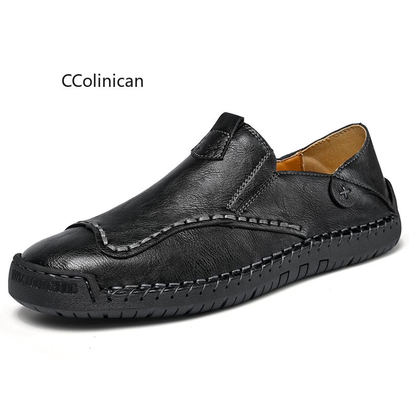Hot New Handmade Men Breathable Flat Walking Shoes Men Leather Casual Shoes Comfortable Outdoor Loafers Men Driving Shoes
