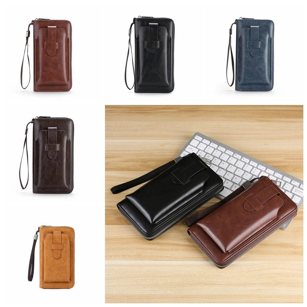 PU Leather Clutch Phone Bag Zipper Business Coin Purse Casual Men's Long Wallet  Outdoor