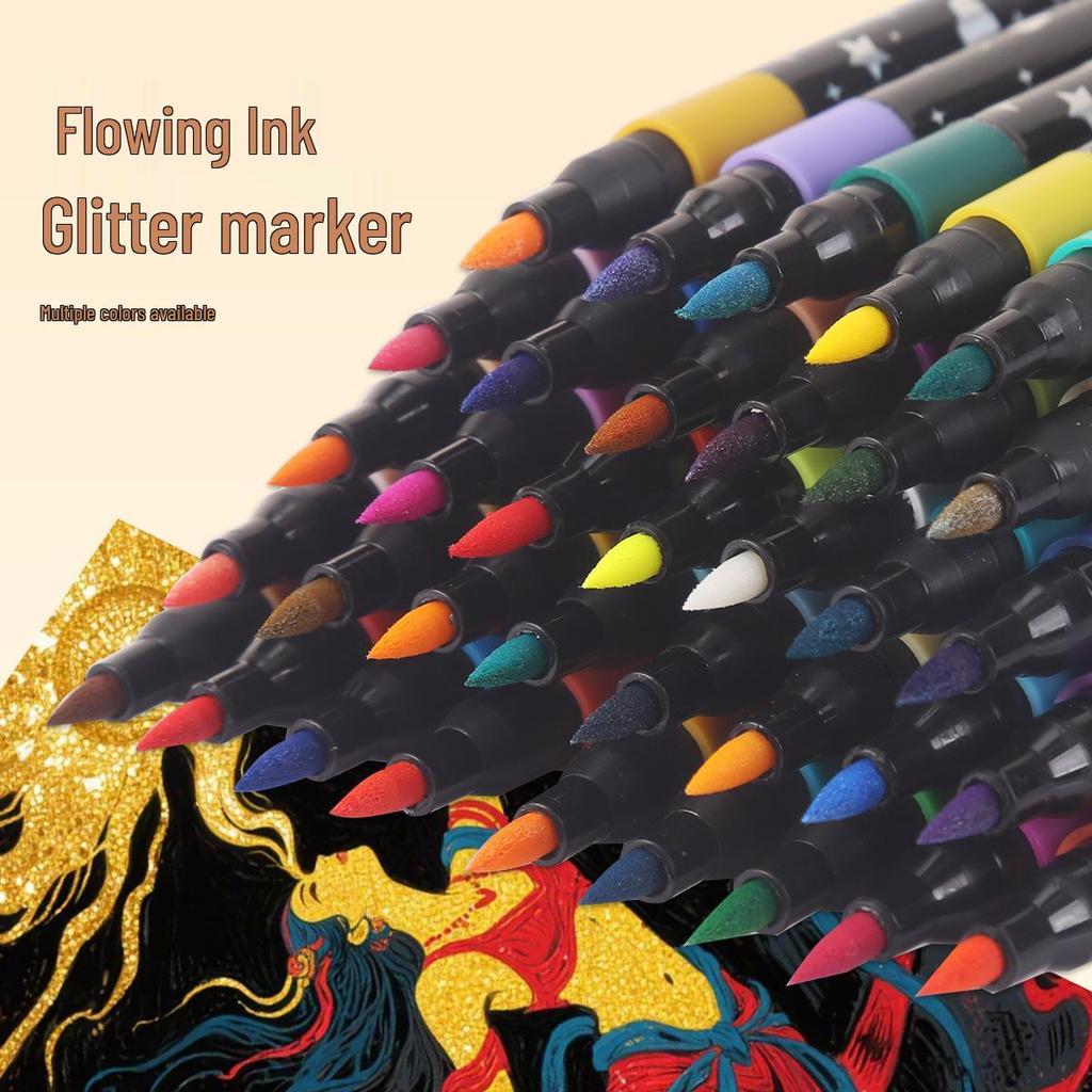 Dual-Color Glitter Marker: Bold, Soft Tip, Non-Fading, Pearlescent Shine for Kids' Hand-Painted Art