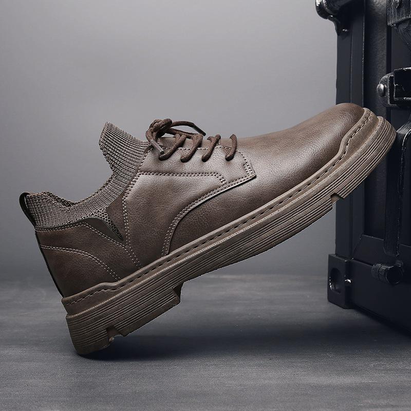 

Модная кожаная повседневная мужская обувь Удобные кроссовки Модная обувь Обувь для ходьбы Зимние ботинки На шнуровке Мужская вулканизированная кожаная обувь 44 коричневый