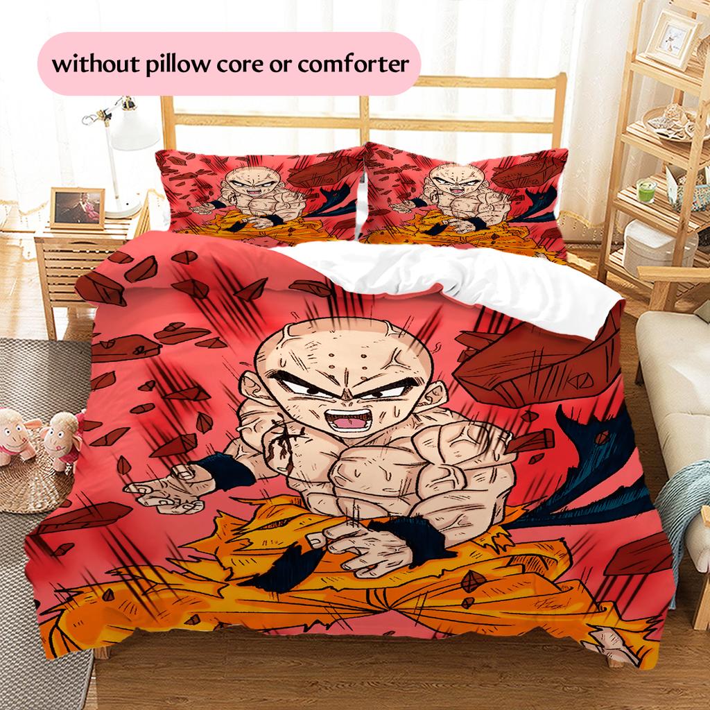 Dragon Ball Krillin Muster Bettwäsche Heimdekoration Geburtstagsgeschenk (1 Bettbezug + 2 Kissenbezüge, ohne Füllung)