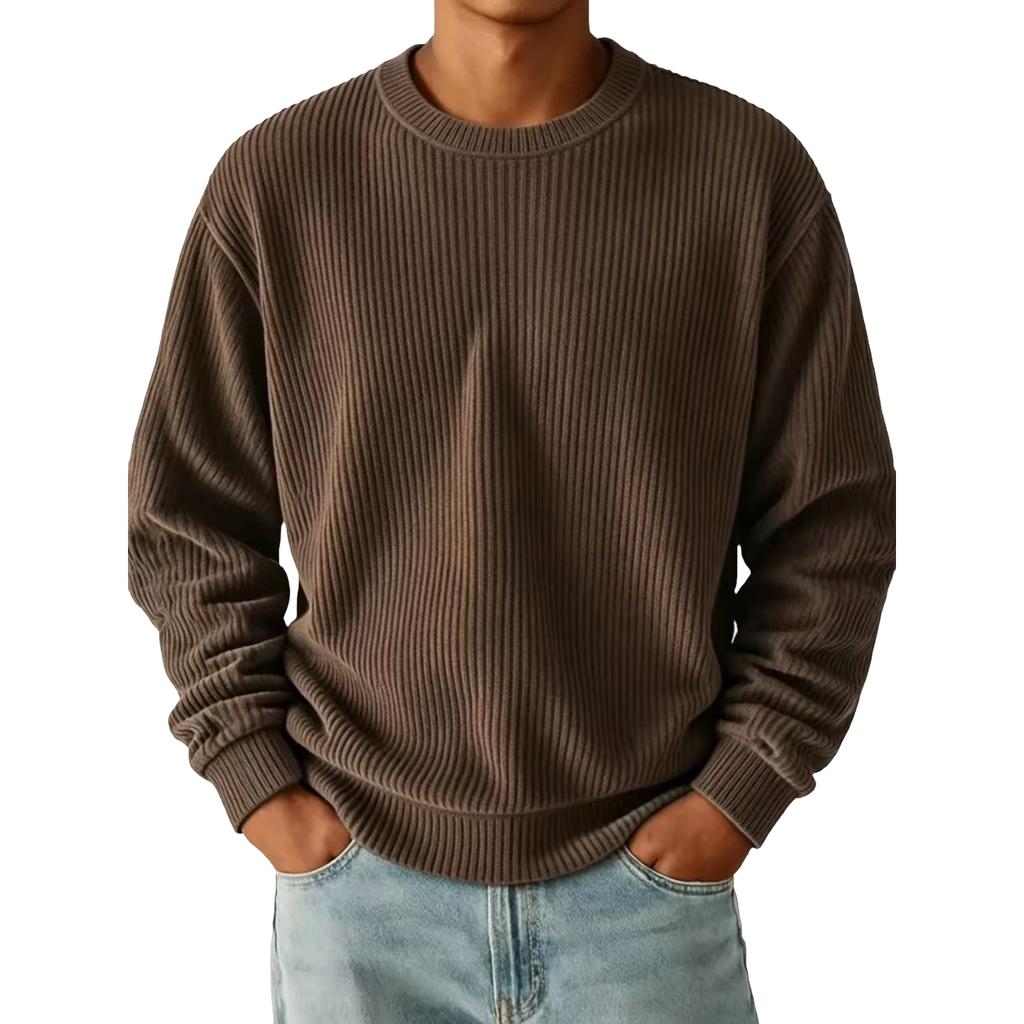 Men's Casual Color Long Sleeve Crewneck T-Shirt Loose Fit Top for Everyday Wear