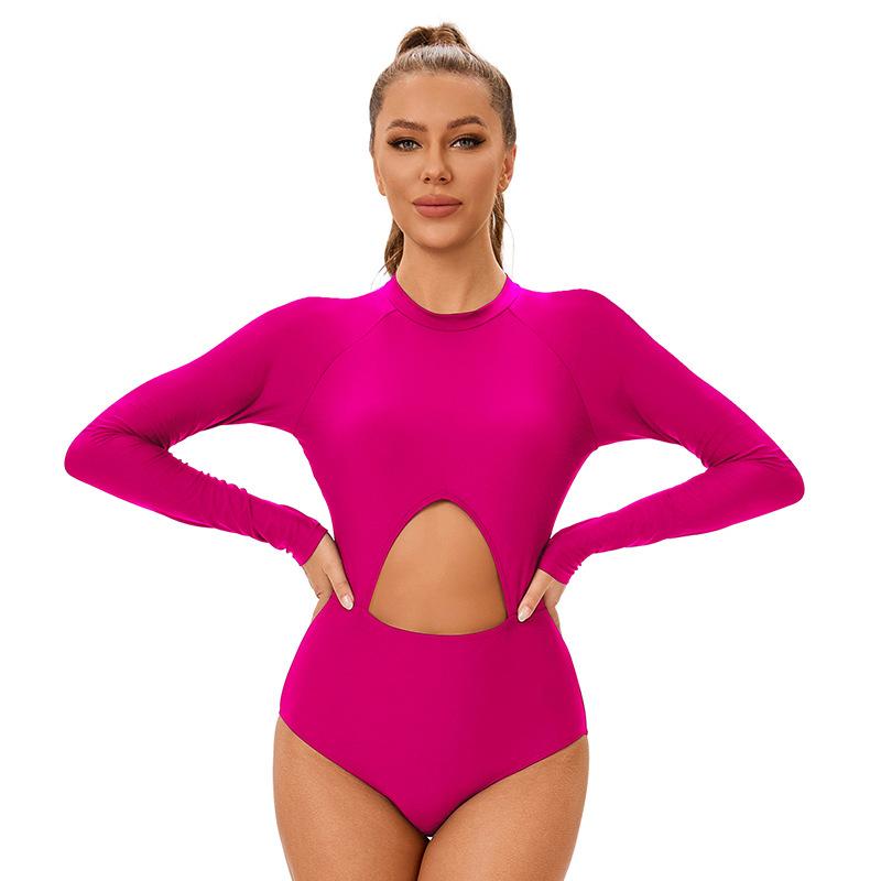Women's Long Sleeve One-Piece Swimsuit with Side Cutout Design – Stylish & Figure-Flattering Swimwear In Multiple Colors