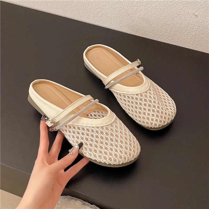 Fashion Luxury Brand Design Women's Round Toe Flats Designer Casual Trend Breathable Ballet Hollow Beach Sandals Mary Jane Shoes New