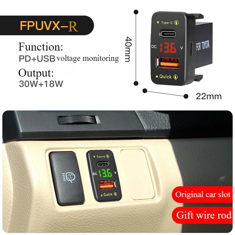QC PD 3.0 USB Car Charger Auto Mobile Phone Charger Adapter Fast Charging LED Voltage Display for Toyota Series