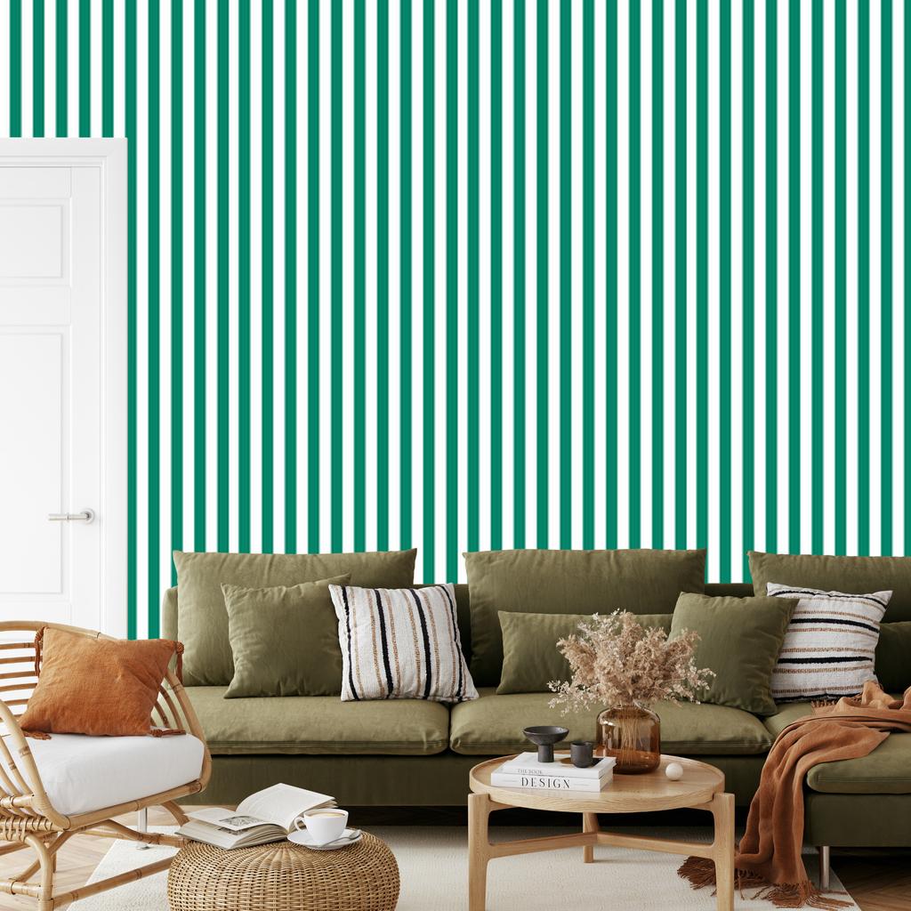 Wallpaper Stripes of sea, white and mint for living room and bedroom 50x1000