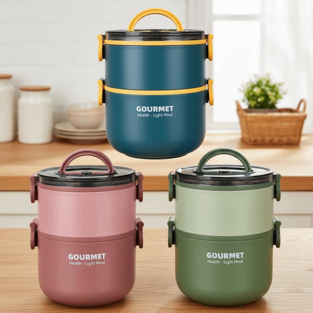 304 Stainless Steel Insulated Circular Lunch Box 1000/1600ml Compartment Lunch Box Camping Picnic