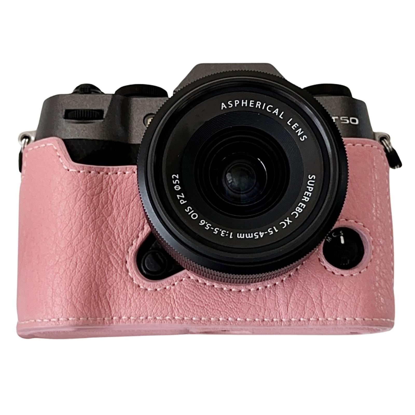 

For Fujifilm X-T50 Buffalo Texture PU Leather Bottom Case Half Body Camera Cover with Battery Opening D