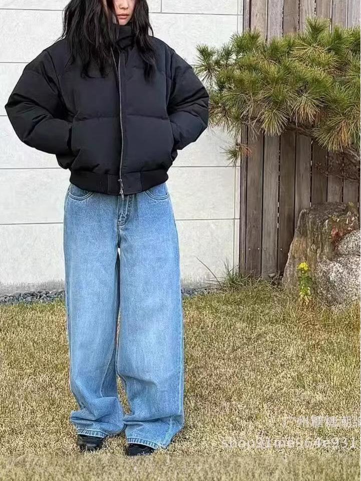 

2025 Korean Style Jennie High Waist Wide Leg Jeans Medium синий