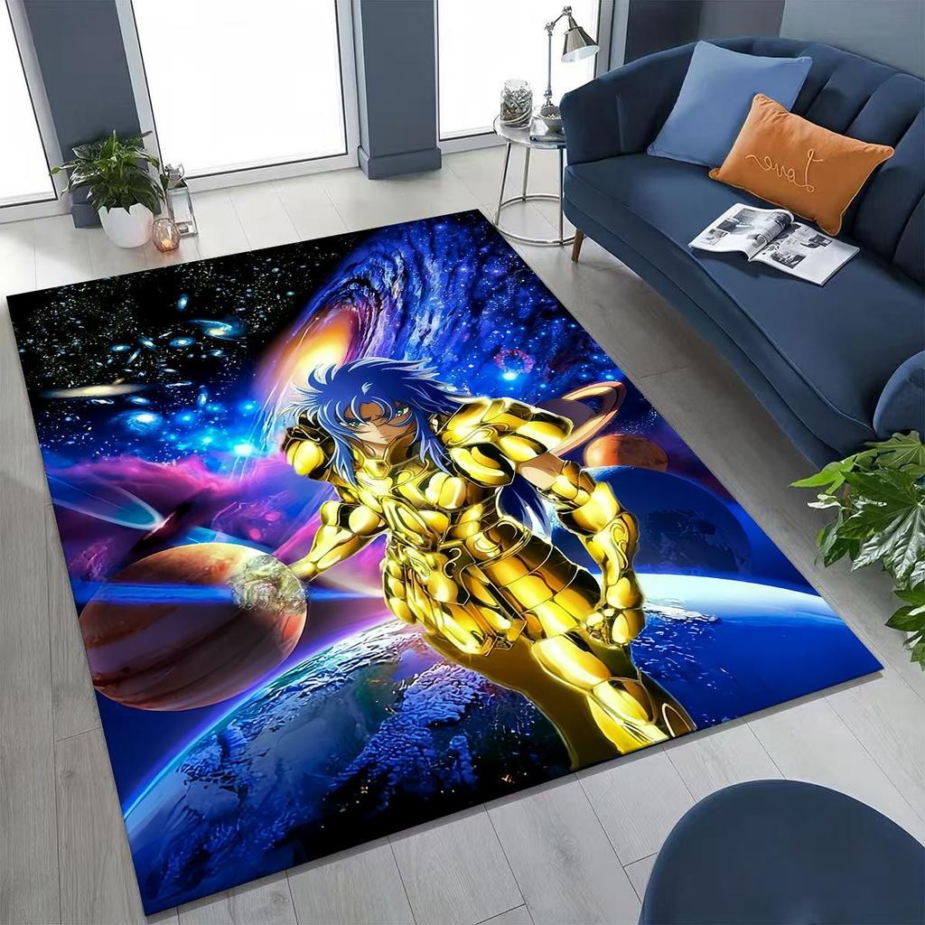 Retro Anime Saint Seiya Gold Saint Cartoon Rug for Bedroom Living Room Sofa Home Doormat Decor,Kids Play Non-slip Floor Mat Gift