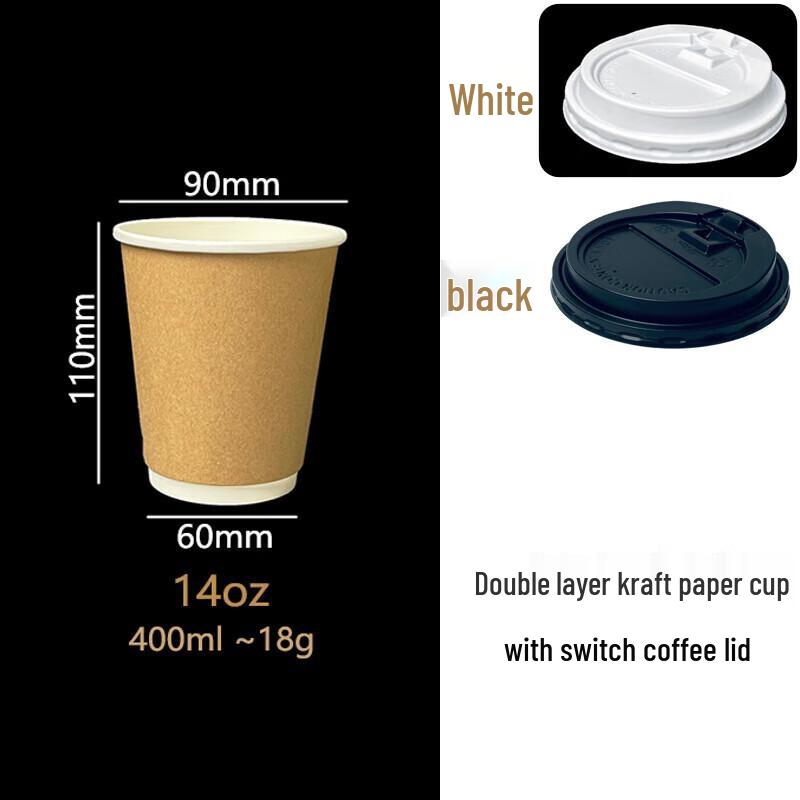 GOWKE 400ml Disposable Bamboo Cups with Lids & Stickers