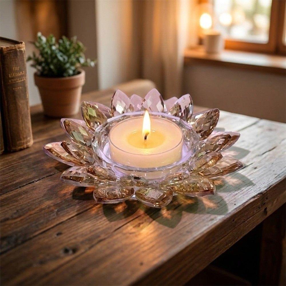 Thicken Lotus Candle Holder Non-slip Clear Lotus Figurine Exquisite Crystal Lotus Ornament Gift