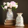 Vintage Floral Texture Ceramic Vase Table Decoration Flower Arrangement Creative Bag Shape Flowers Vases Room Aesthetic Decor