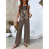 Women's Loose Fit Two Piece Outfit Sleeveless Tank Top High Waist Wide Leg Pants Set With 3D Abstract Print For Casual Summer Daily Wear