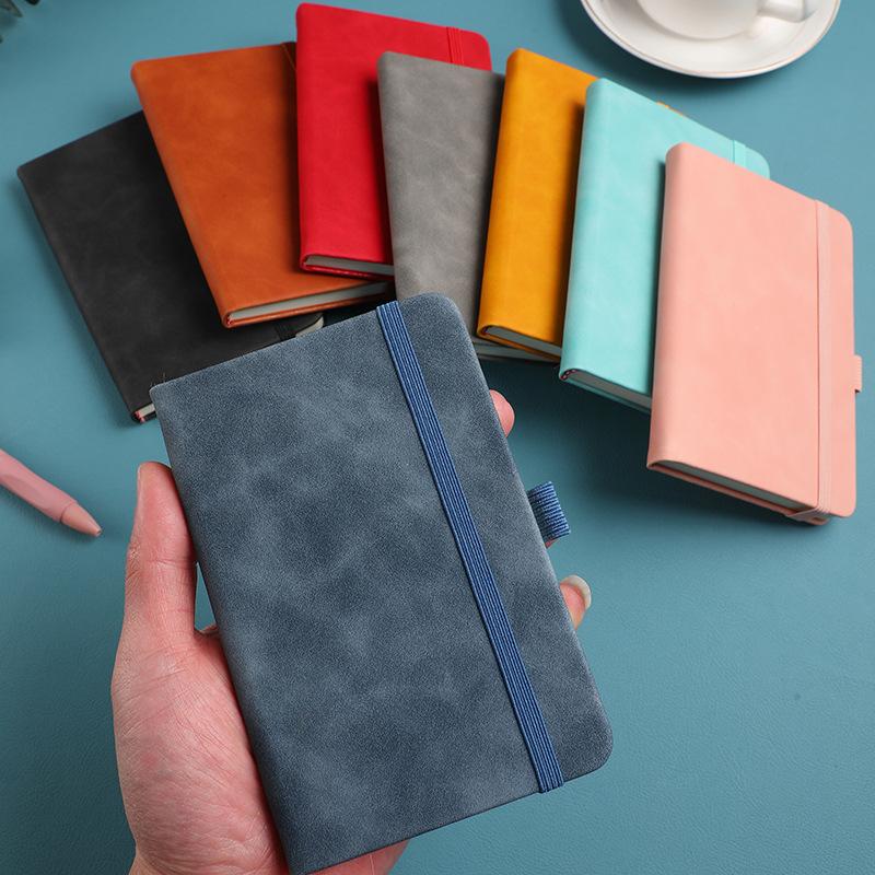 Creative Mini Pocket Notebook A6 Size Leather Cover Study Manual with Elastic Strap Liner Pages Office Supplies